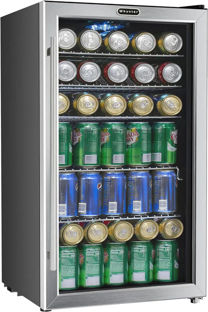 NewAir BR-130SBS 120-Can Beverage Refrigerator, 3.1 Cu. Ft. Mini Fridge with Glass Door, Stainless Steel, Digital Control & Lock
