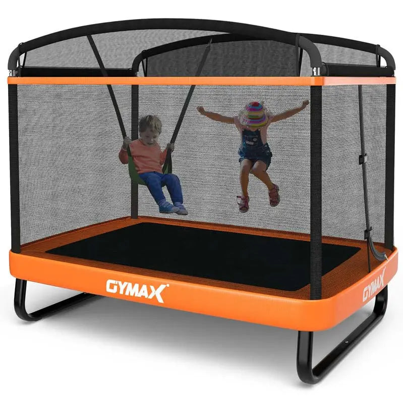 6-Foot Kids’ Trampoline with Enclosed Safety Net, Swing Set, and ASTM-Certified Rectangular Design for Ages 38