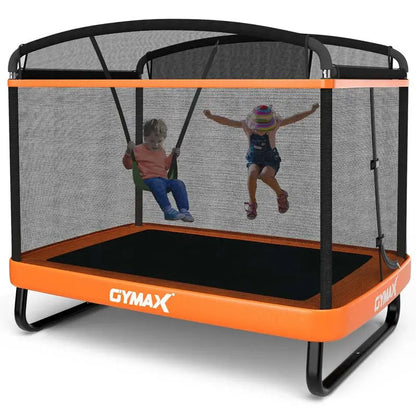6-Foot Kids’ Trampoline with Enclosed Safety Net, Swing Set, and ASTM-Certified Rectangular Design for Ages 38