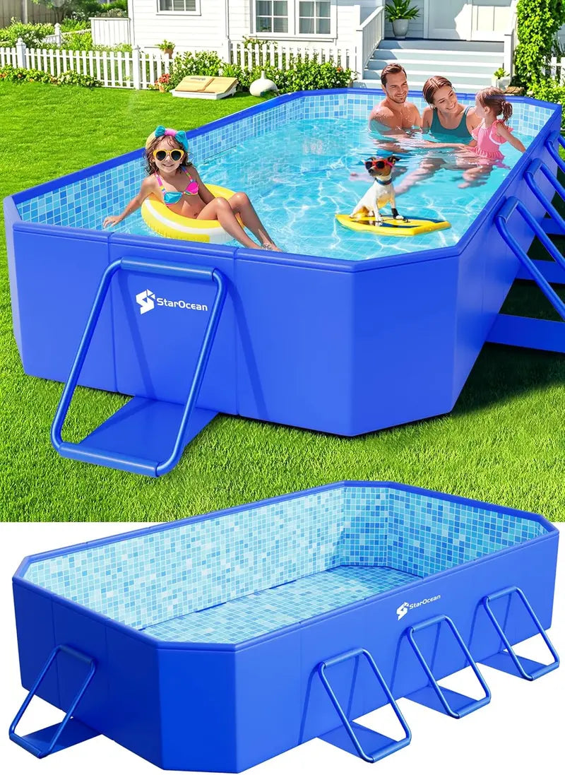 Collapsible Hard-Shell Swimming Pool for Backyard Use  Large Foldable Kids & Adult Pool with Mosaic Design, 89″ x 48″ x 20″