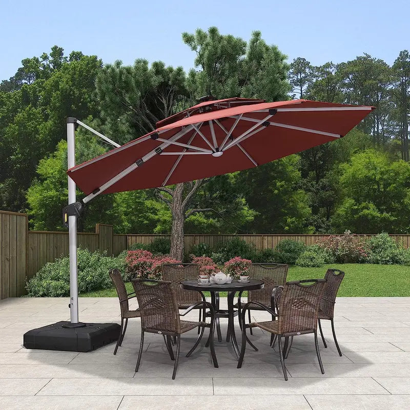 12-Foot Solar-Powered LED Cantilever Patio Umbrella  Wind-Resistant Round Outdoor Parasol with Built-in Lights