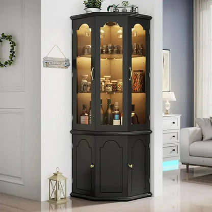 Modern Corner Wine Storage Cabinet  Tall LED-Lit Design for Home Bars and Dedicated Cellars