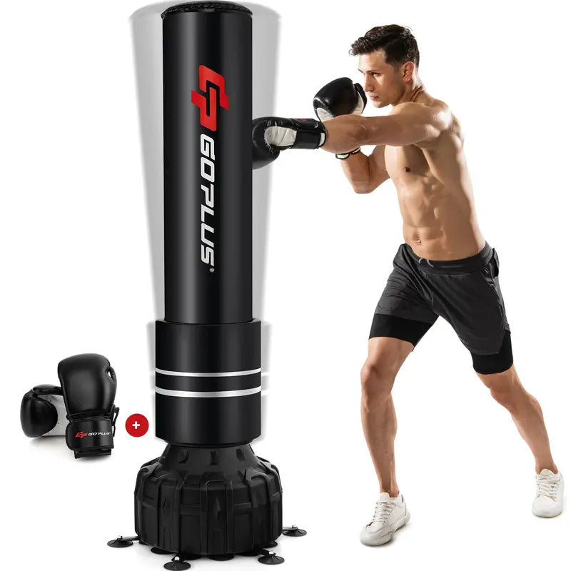 Freestanding Heavy Boxing Bag (71″) with Suction Base, Gloves, and Fillable Stand