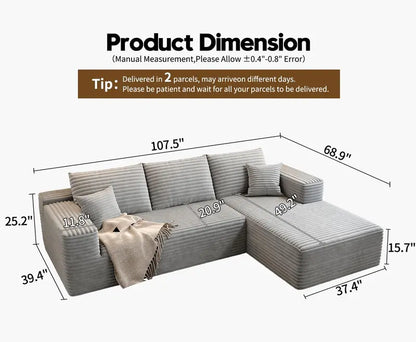 Cloud Modular L-Shaped Sectional Sofa  107.5-Inch Modern Minimalist Upholstered Couch with Chaise