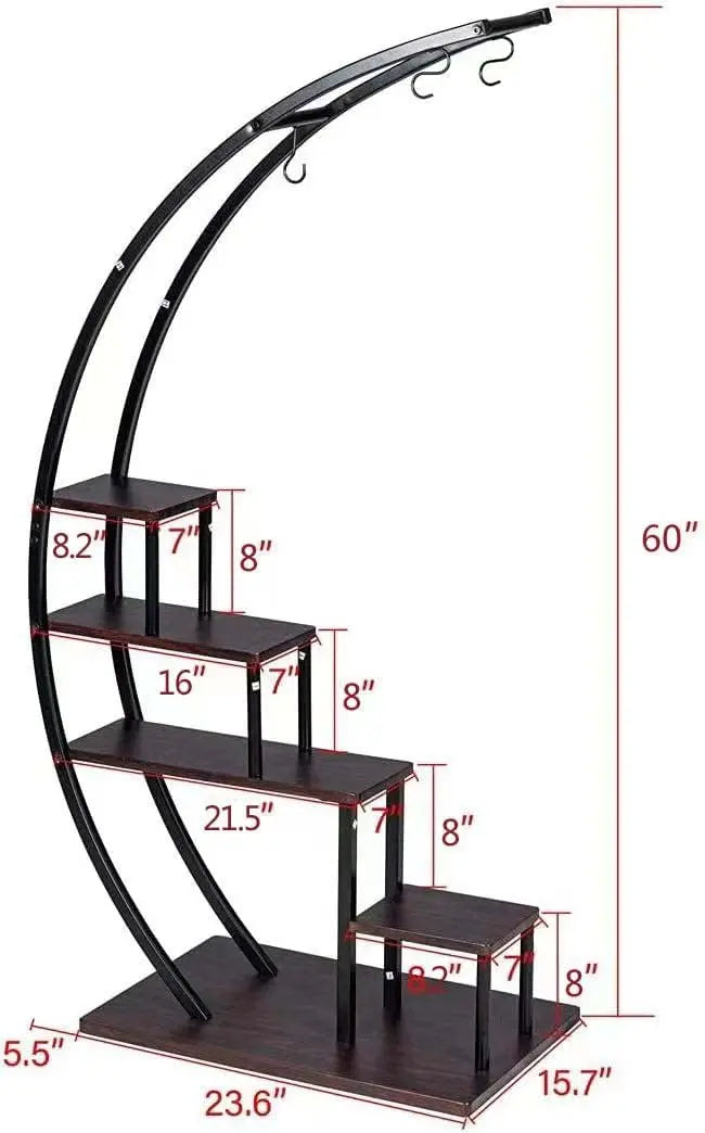 2-Pack Black GDLF 5-Tier Half Moon Metal Plant Stand for Home, Patio, & Garden