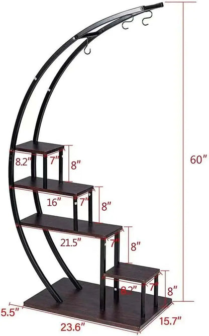 2-Pack Black GDLF 5-Tier Half Moon Metal Plant Stand for Home, Patio, & Garden