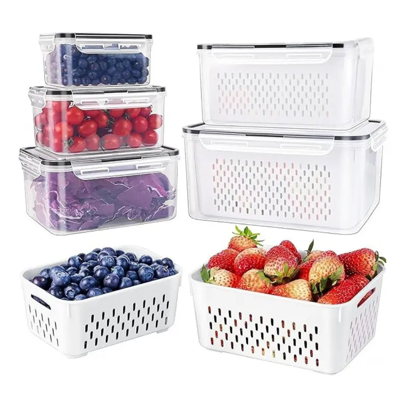 5-Pack Refrigerator Produce Savers  Airtight Containers with Built-in Colander Liners