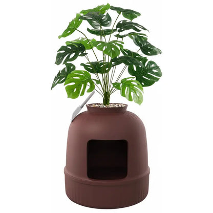 Discreet Plant-Style Litter Box Enclosure with Activated Carbon Filter and Scoop Storage