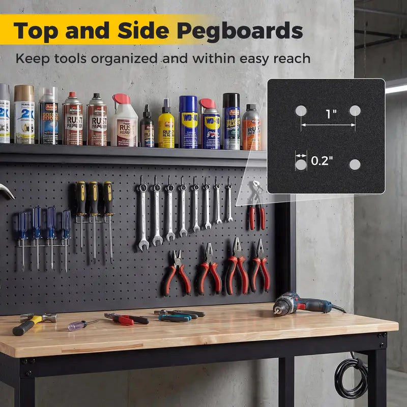 48-Inch Heavy-Duty Workbench  Built-in AC/USB Outlets & Modular Pegboard System