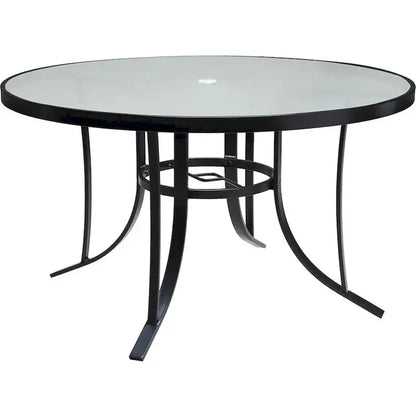 Hanover Lavallette 5-Piece Ocean Blue Dining Set  Round Glass Table, Chairs, Umbrella & Base