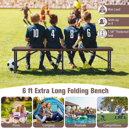 6-Foot Heavy-Duty Plastic Folding Bench  1320-LB Capacity Portable Seat for Camping, Picnics & Events