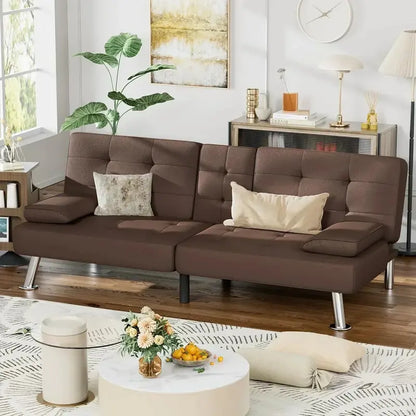 Homall Leather Futon Sofa Bed  Adjustable Reclining Couch with Armrests & Sleeper Function