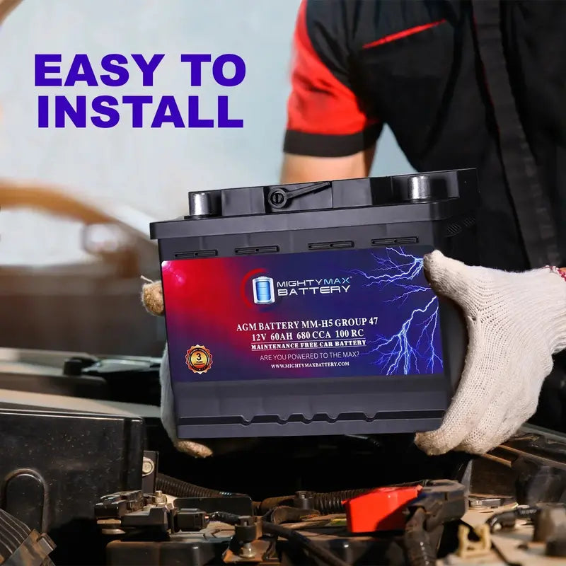 MM-H5 AGM Automotive Battery  12V, 60Ah, 100RC, 680 CCA, Group Size 47