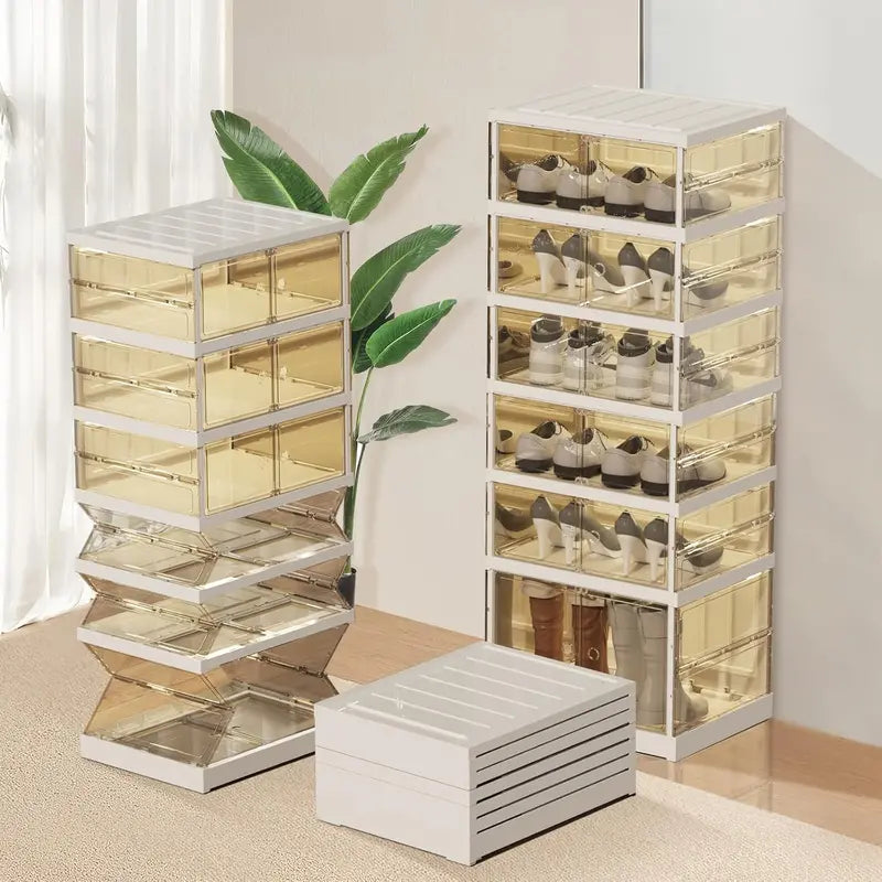 9-Tier Foldable Shoe Rack  36-Pair Double-Stack Storage Cabinet with Doors