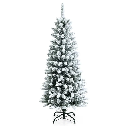 Hinged Snow-Flocked Pencil Christmas Tree  Ultra-Slim Pre-Lit Holiday Tree