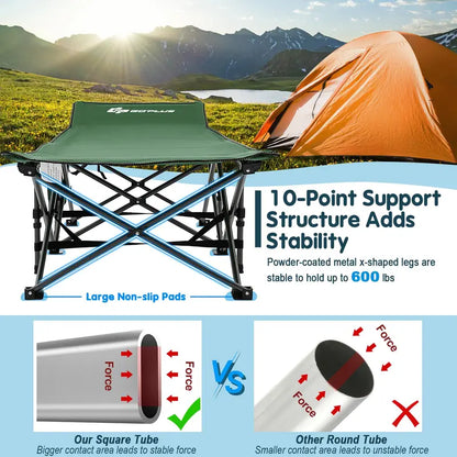 Heavy-Duty Folding Camping Cot, 27.5-Inch Wide Adult Cot with 600-LB Capacity & Carry Bag
