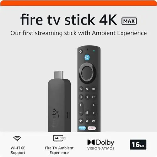 Amazon Fire TV Stick 4K Max  Wi-Fi 6E, Free & Live TV Streaming Without Cable
