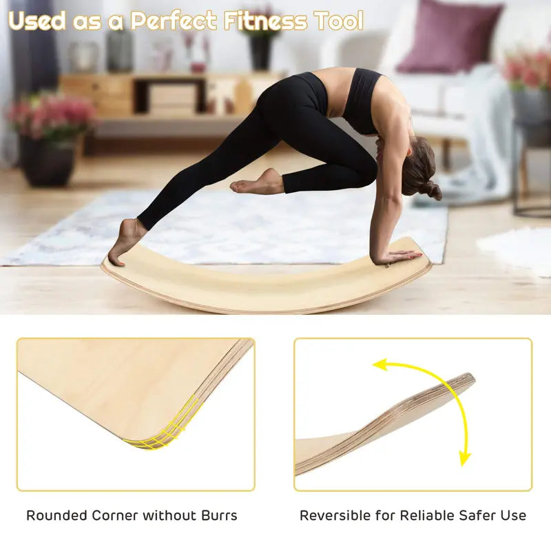 Curved Wooden Balance Board  Wobble Training Tool for Core Stability & Coordination