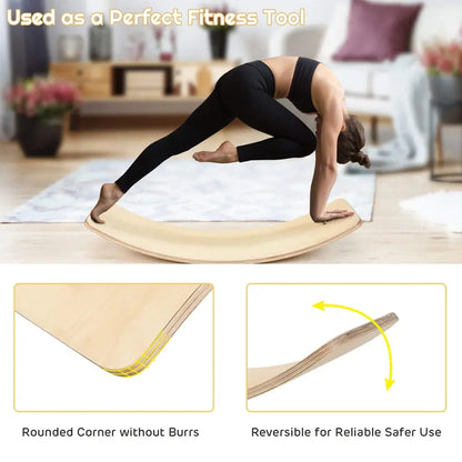 Curved Wooden Balance Board  Wobble Training Tool for Core Stability & Coordination