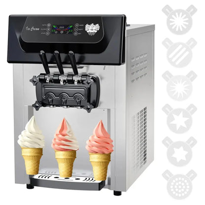 Commercial 3-Flavor Soft Serve Ice Cream Machine — 2200W, 5.37.4 Gal/Hr Output, LCD Touchscreen & Auto-Clean