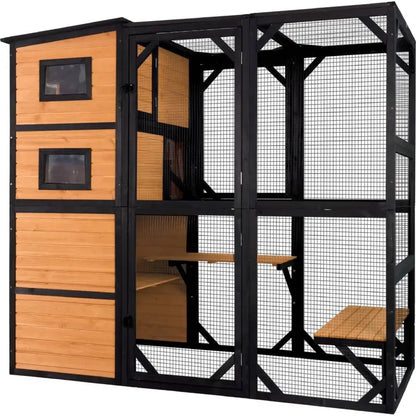 Aivituvin 4-Tier Weather-Resistant Cat Catio  70-Inch Tall x 77-Inch Long Enclosed Outdoor Play Space