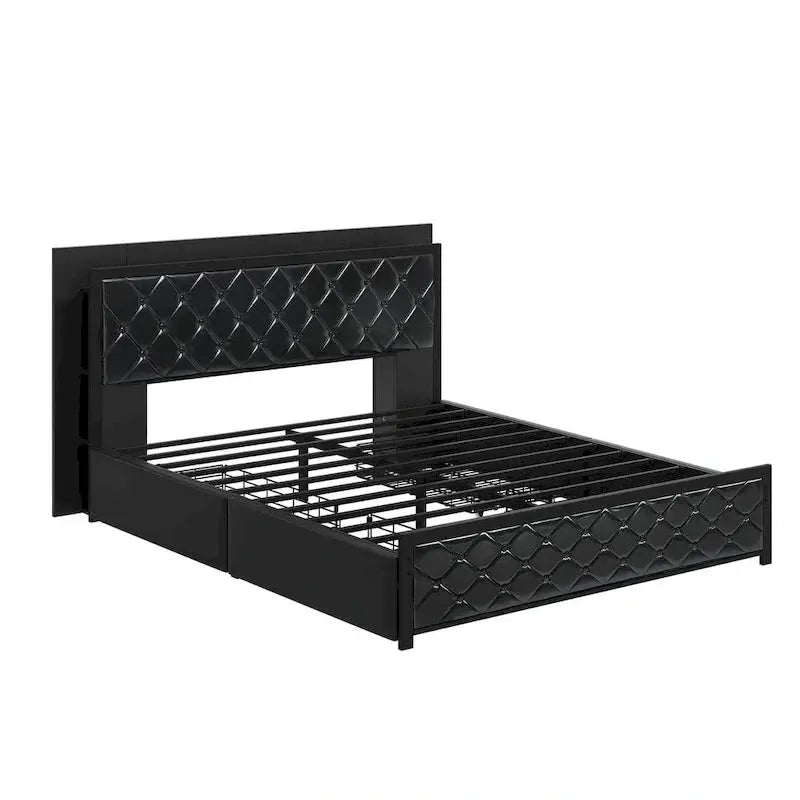 Moasis LED-Uplighted Queen Platform Bed Frame  PU Upholstered Modern Design
