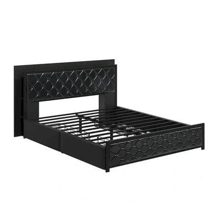 Moasis LED-Uplighted Queen Platform Bed Frame  PU Upholstered Modern Design