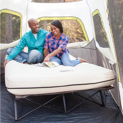 Coleman Queen Air Mattress & Folding Cot with Battery Pump and Side Table  Portable Camping Bed