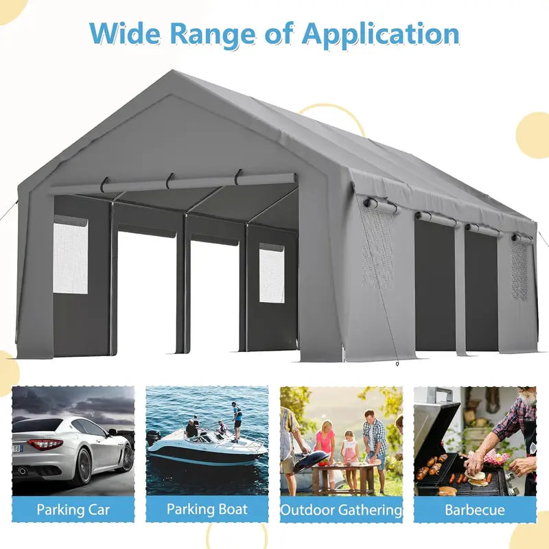 Thanaddo Reinforced Carport with Roll-Up Side Panels and Ventilated Windows