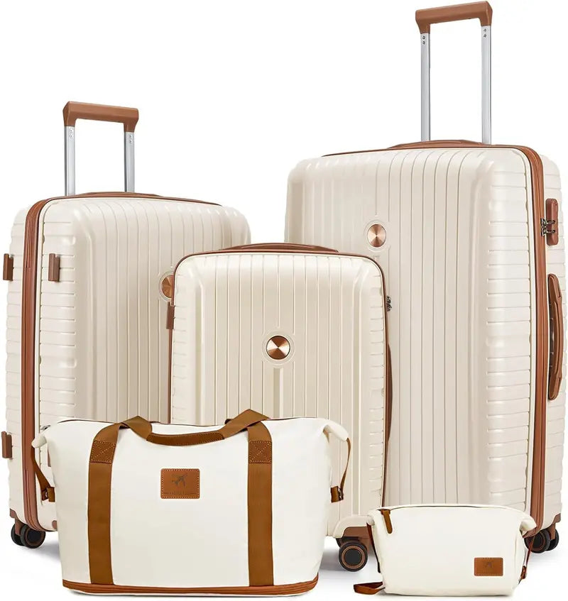 Lightweight 5-Piece PP Hardshell Carry-On Luggage Set  Dual Spinner Wheels & TSA Lock Travel Suitcases