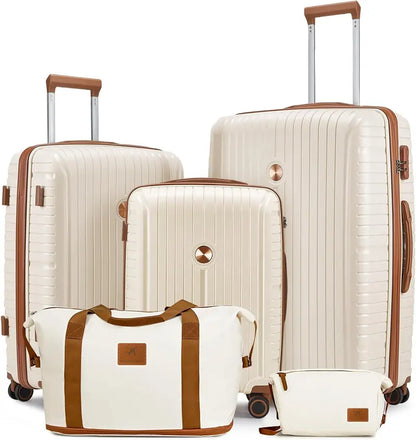 Lightweight 5-Piece PP Hardshell Carry-On Luggage Set  Dual Spinner Wheels & TSA Lock Travel Suitcases