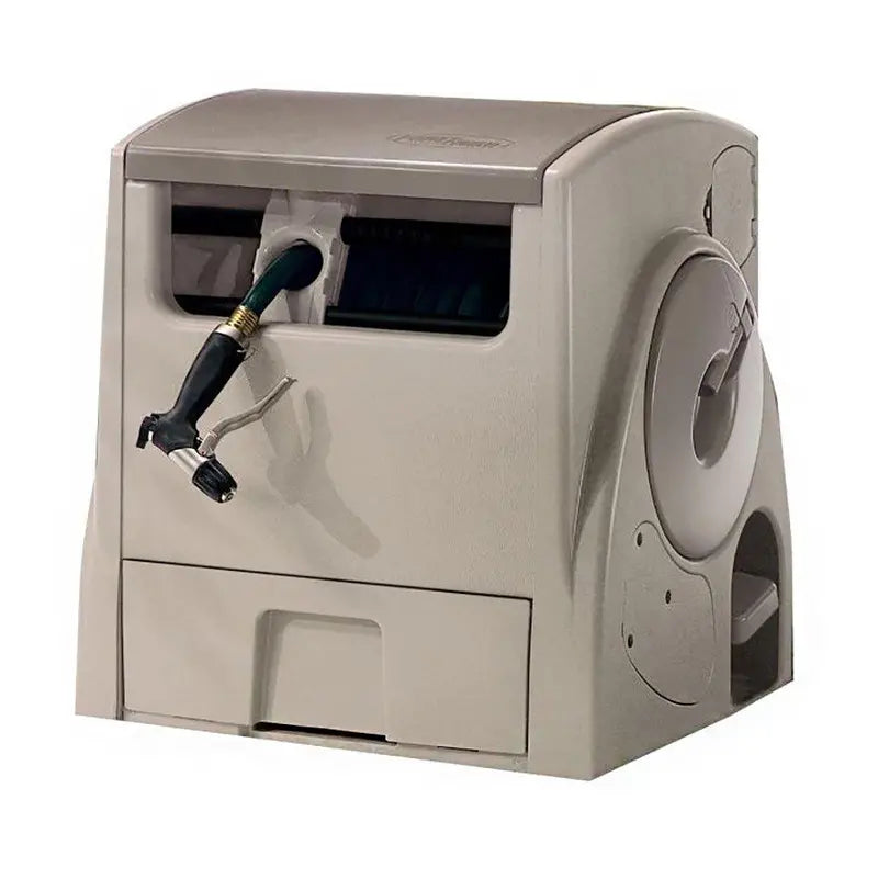 Suncast Powerwind Auto-Rewind Hose Reel  100-Foot Light Taupe Model