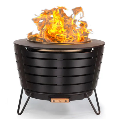 TIKI Brand Smokeless Patio Fire Pit, 25″ Stainless Steel with Stand & Cover, Low Smoke & Easy Clean-Up