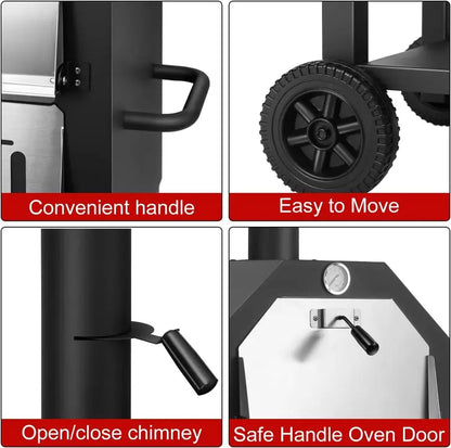 EDOSTORY Wood-Fired Outdoor Pizza Oven — Portable Patio Oven with Baking Stone, Peel, Grill Rack & Waterproof Cover
