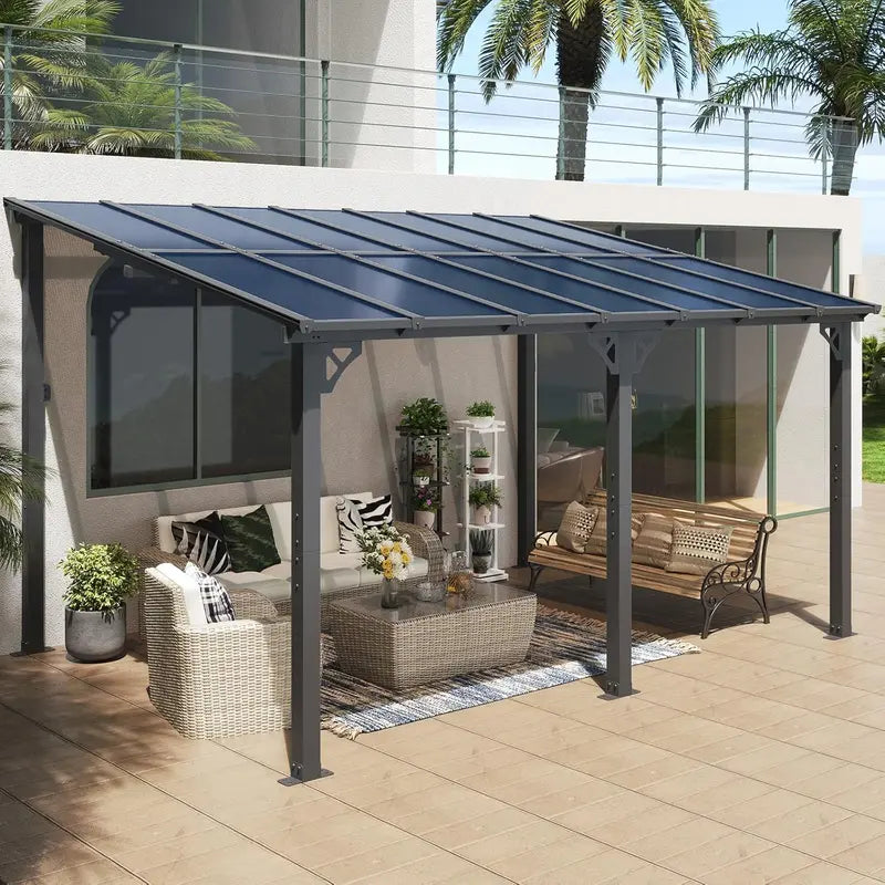 10′ x 14′ Outdoor Gazebo — Sloped Roof Pergola Style with Wall-Mounted Options for Patio or Deck
