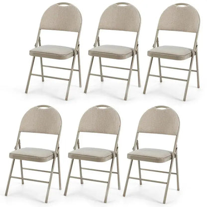 6-Pack Folding Chairs  Portable Padded Dining or Office Seats (Beige, 18.5″ x 20″ x 35″)