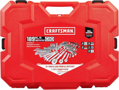 CRAFTSMAN 189-Piece Mechanics Tool Set  Includes 1/4″ and 3/8″ Drive Ratchets, Sockets, and Accessories (CMMT12134)