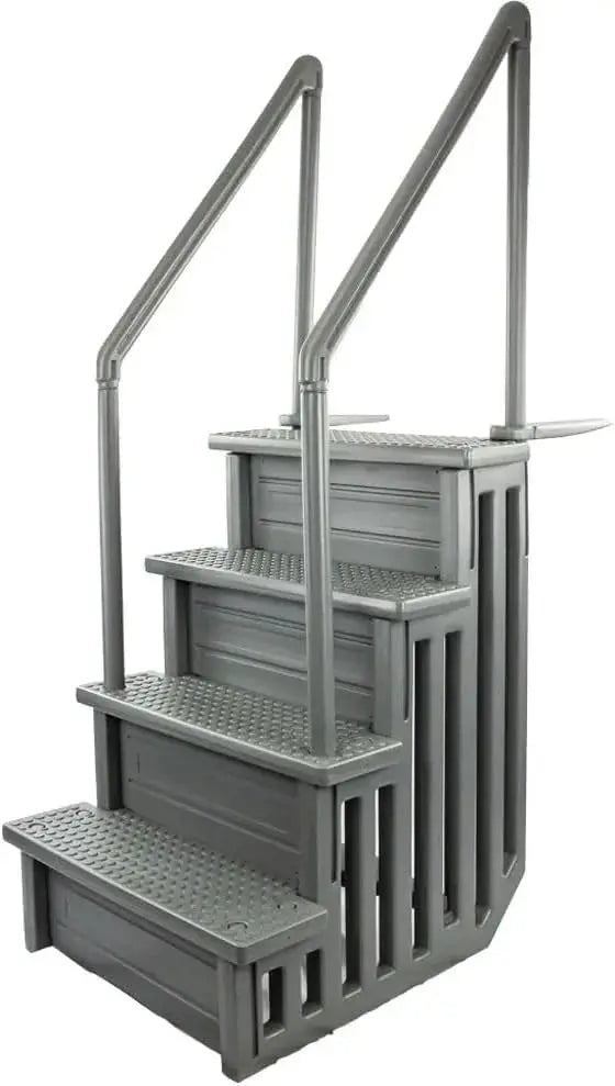 Gray Anti-Slip In-Pool Steps  Deck-Mountable Safety Stairs for Above-Ground Pools