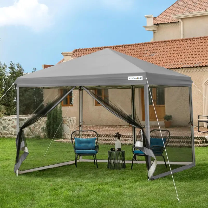 10’×10′ Easy-Setup Canopy Tent  Enclosed Mosquito Net Screen Tent with Dual Zipper Doors & Rolling Storage Bag for Outdoor Events
