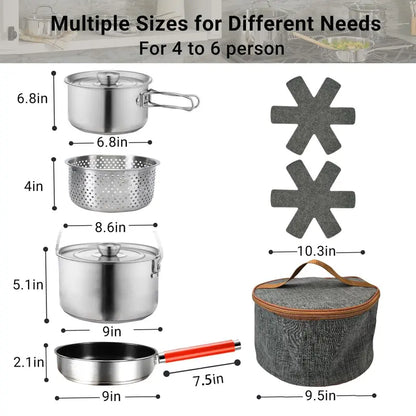 5-Piece Stainless Steel Camp Kitchen Set with Colander & Travel Bag