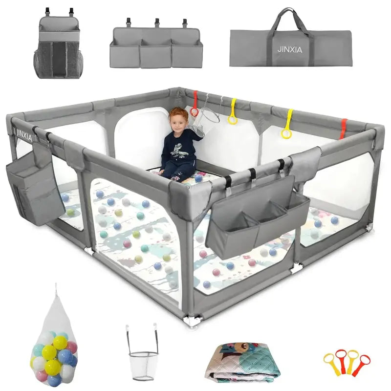 Extra-Large Baby Playpen with Floor Mat  75″ x 59″ BPA-Free Safety Yard with Storage Bag & Gap-Free Design