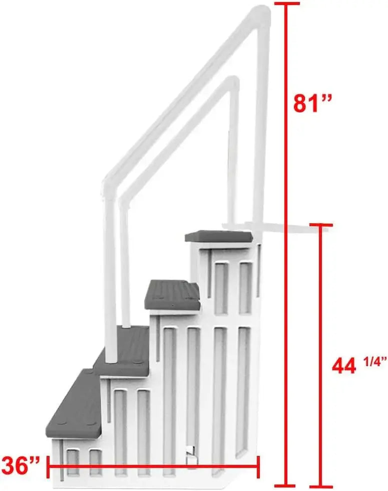Non-Slip Pool Entry Steps  Grey Aluminum Stairs for Above-Ground Pools, 122137 cm Installation Height, 136 kg Max Load