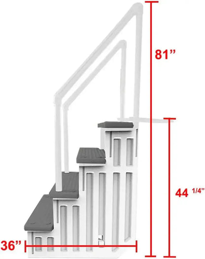Non-Slip Pool Entry Steps  Grey Aluminum Stairs for Above-Ground Pools, 122137 cm Installation Height, 136 kg Max Load