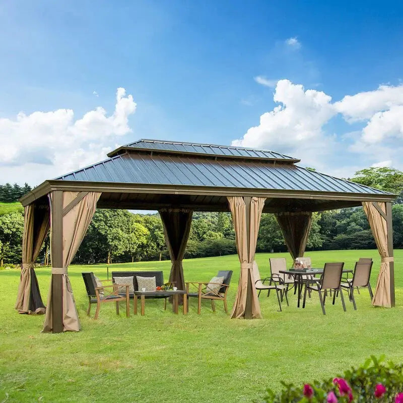 Calaro Galvanized Steel Patio Gazebo  19.5 ft W × 11 ft D Heavy-Duty Outdoor Canopy Structure