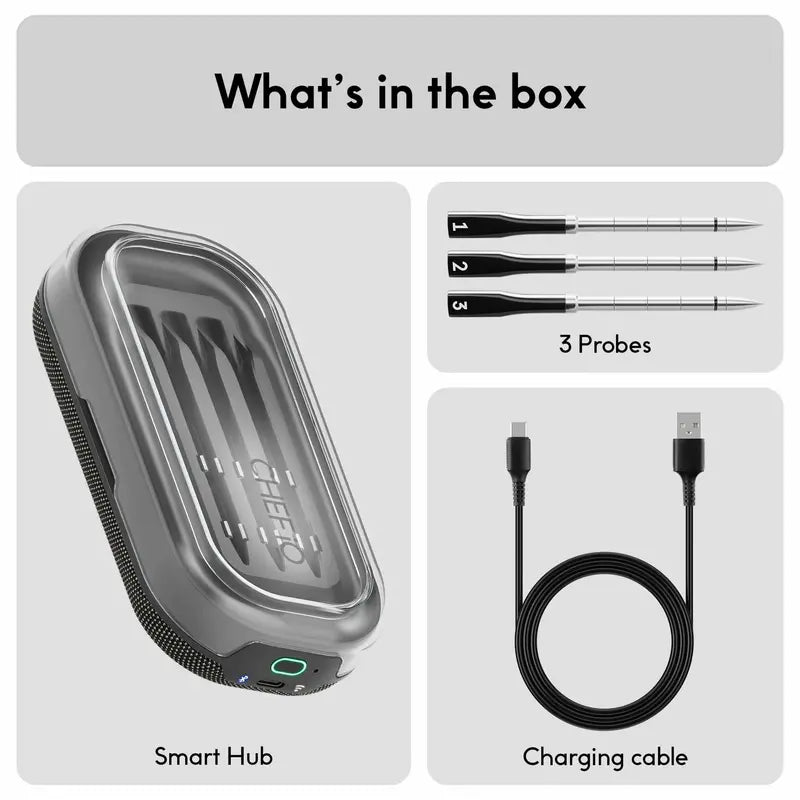 Chef iQ Sense Smart Wireless Meat Thermometer, 3 Probes, Unlimited Range, High Heat Safe, Waterproof