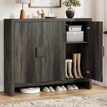Adjustable-Shelf Shoe Storage Cabinet with Three Doors and 30-Pair Capacity