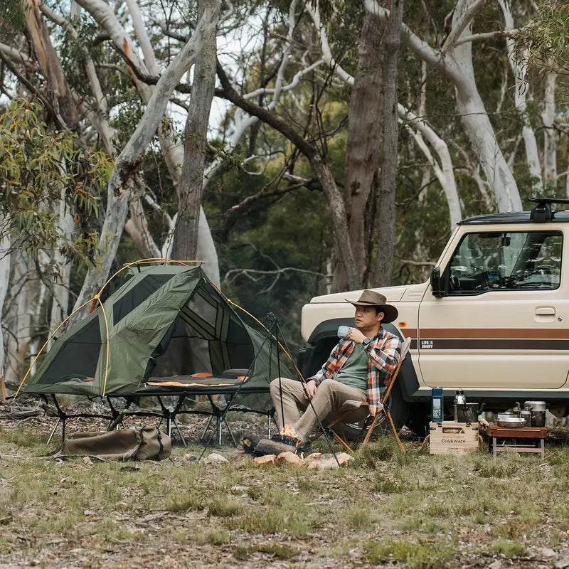 All-in-One Camping Cot Tent  Waterproof, Off-Ground 1-Person Combo Bed with Quick-Setup Design