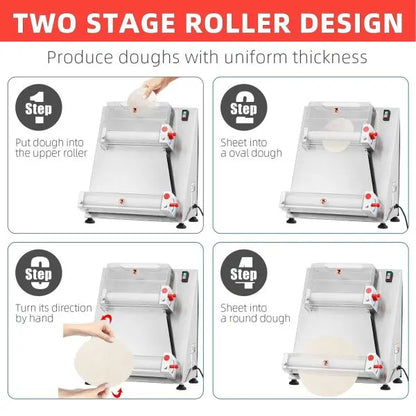 Automatic Stainless Steel Pizza Dough Sheeter  16-Inch Max Width, 370W Electric Roller