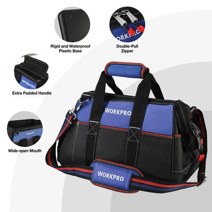 WORKPRO 16-Inch Heavy-Duty Wide-Mouth Tool Bag  Waterproof Molded Base & Adjustable Shoulder Strap