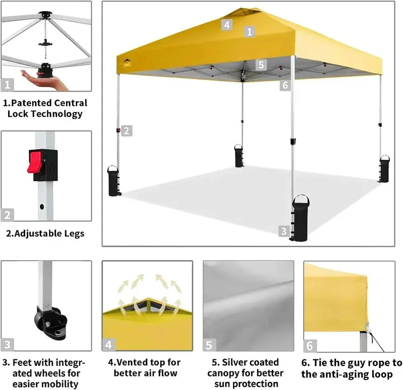 10×10 One-Click Pop-Up Awning  Silver-Coated Sunshade Canopy for Beach, Picnic & Outdoor Events